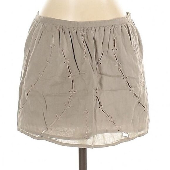IRO Eyelet Embroidered Cotton Tan Mini Skirt Sz T0 - Picture 1 of 7